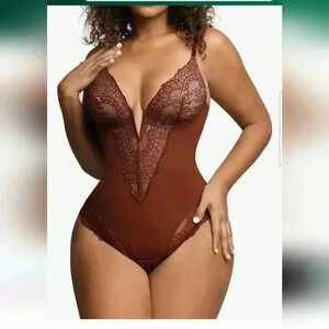 Popilush Women's Dark Brown Lace Shapewear Bodysuit Corset Top Size XXL